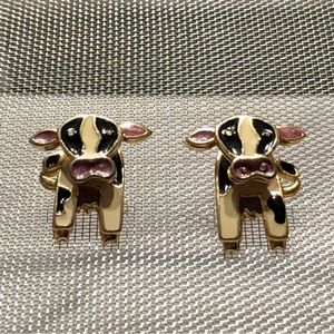 Cow earrings enamel & gold tone. 3D design